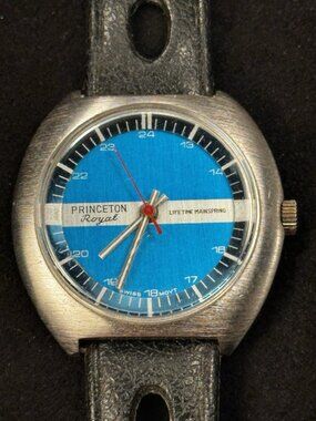 Princeton Royal Blue Dial Swiss 18 Movt Cushion Case Men’s Watch
